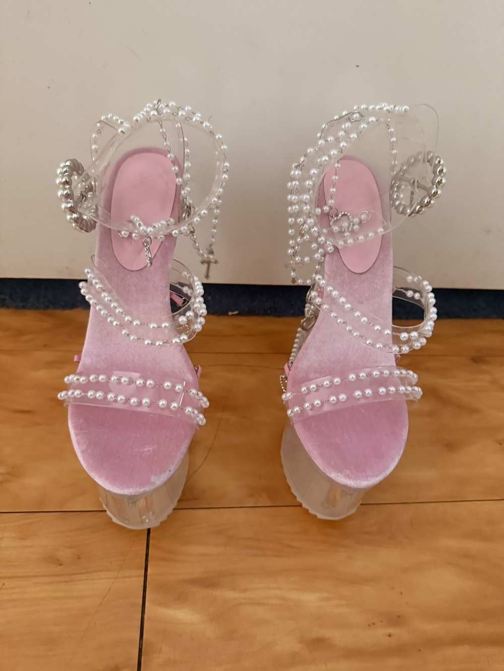 Dolls Kill Holy Revelation Pearl-Embellished Pink Platform Heels